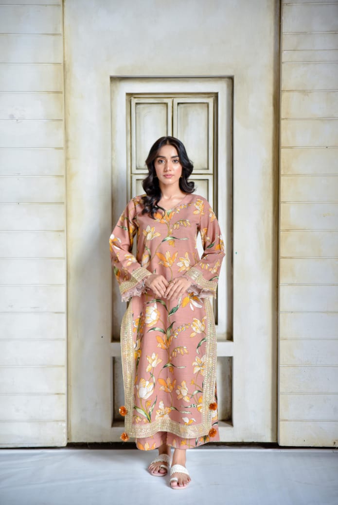 Peach Flora | 2-Piece Stitched Suit