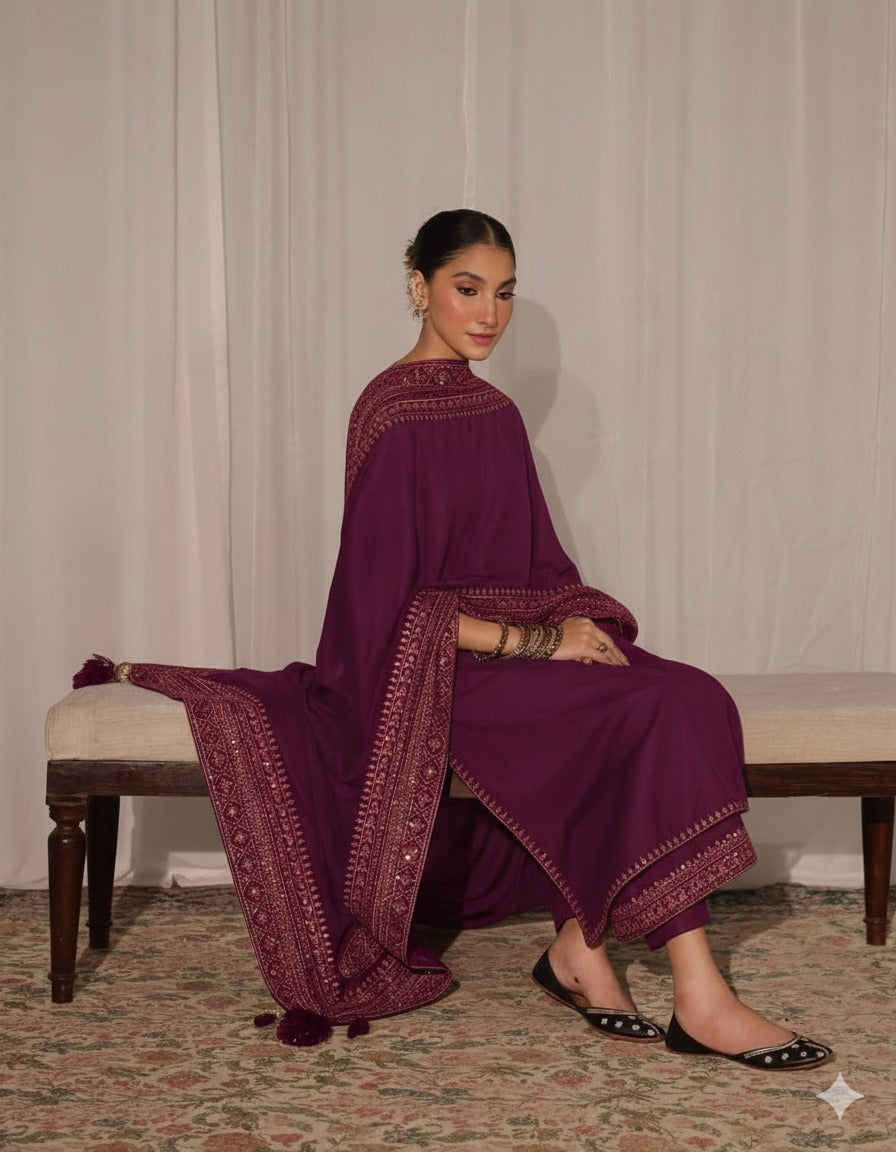 Shocking pink Stitched (3piece)Outfit