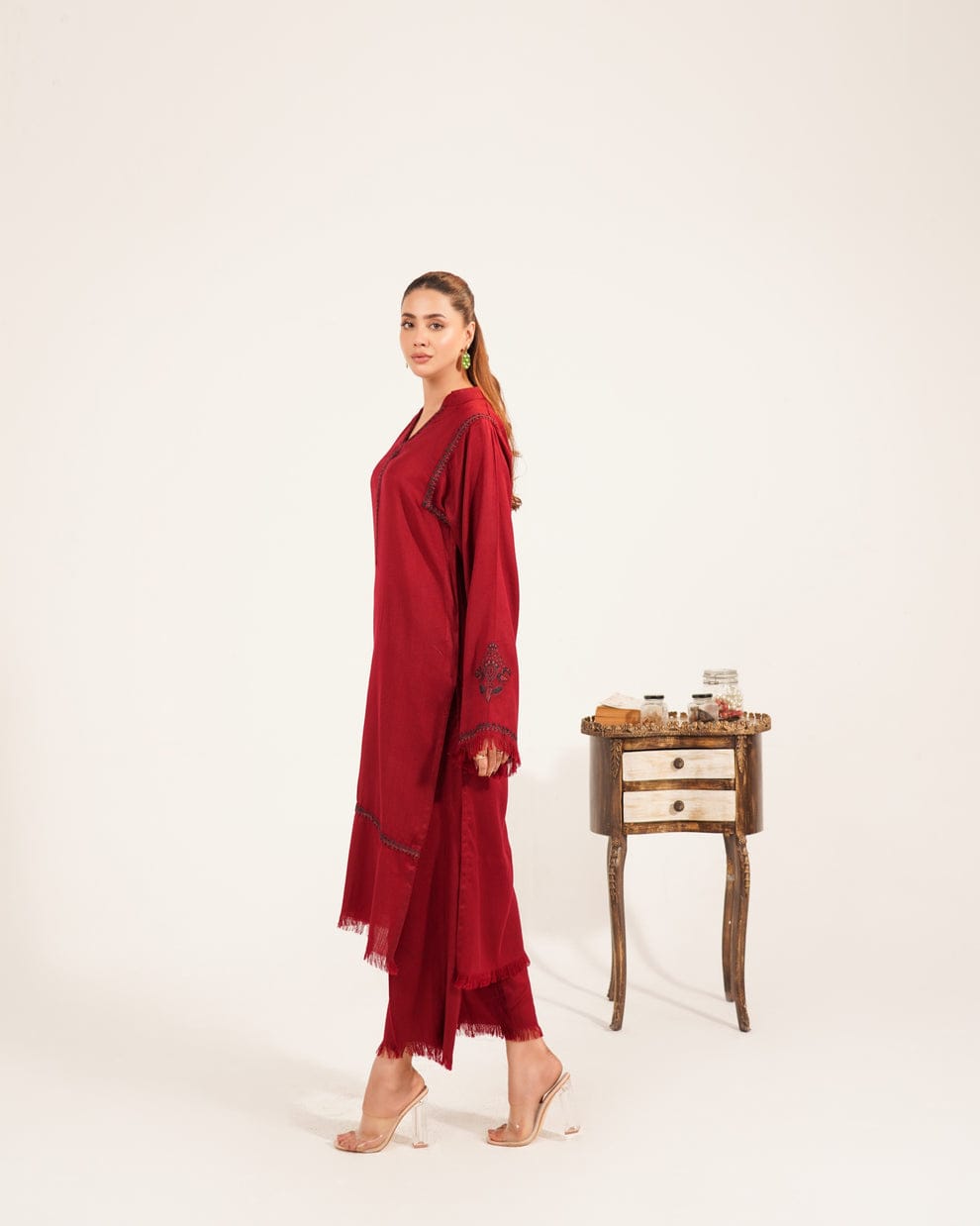 Red ♥️ 3-piece Stitched outfit