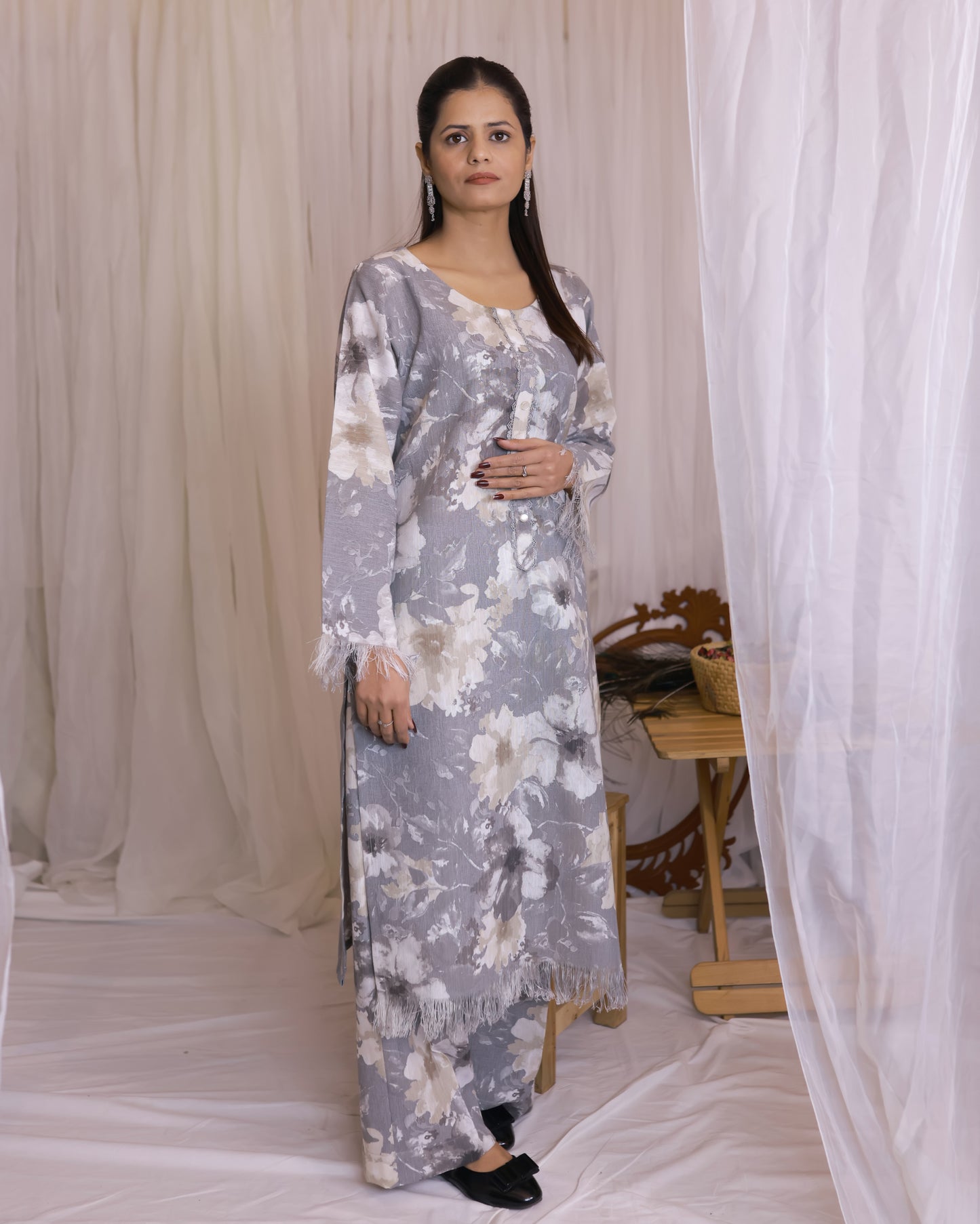 Gray Khaddar 2-piece Stitched Dress