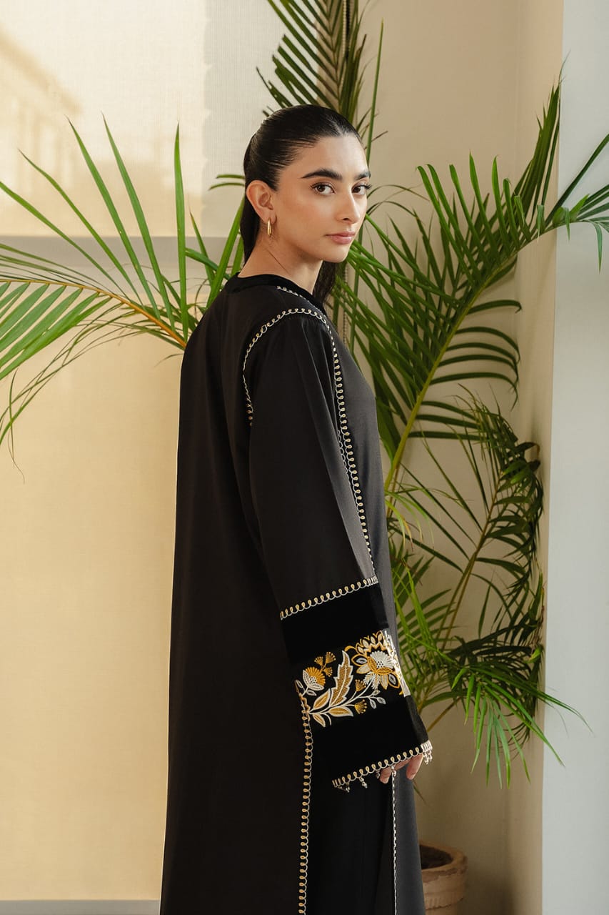 Midnight Flower Embroidery  Stiched|3-Piece