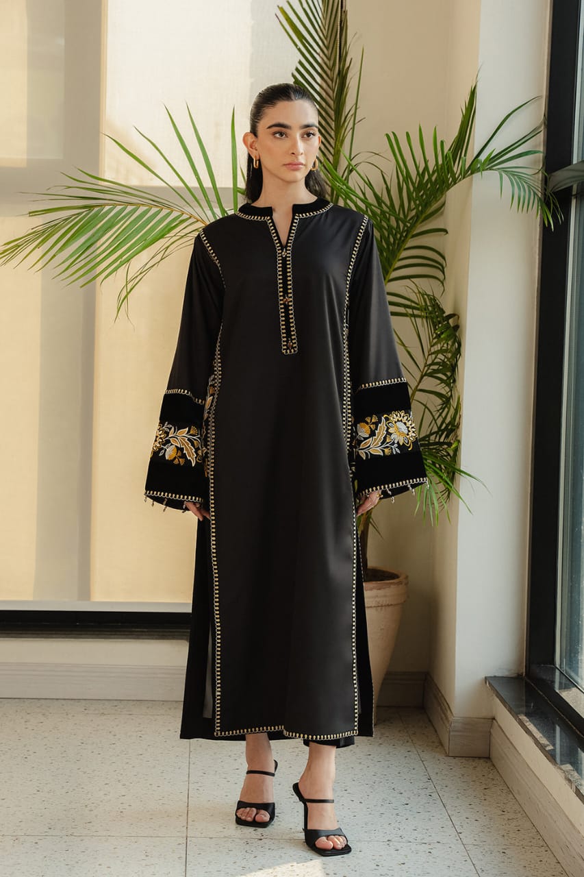 Midnight Flower Embroidery  Stiched|3-Piece