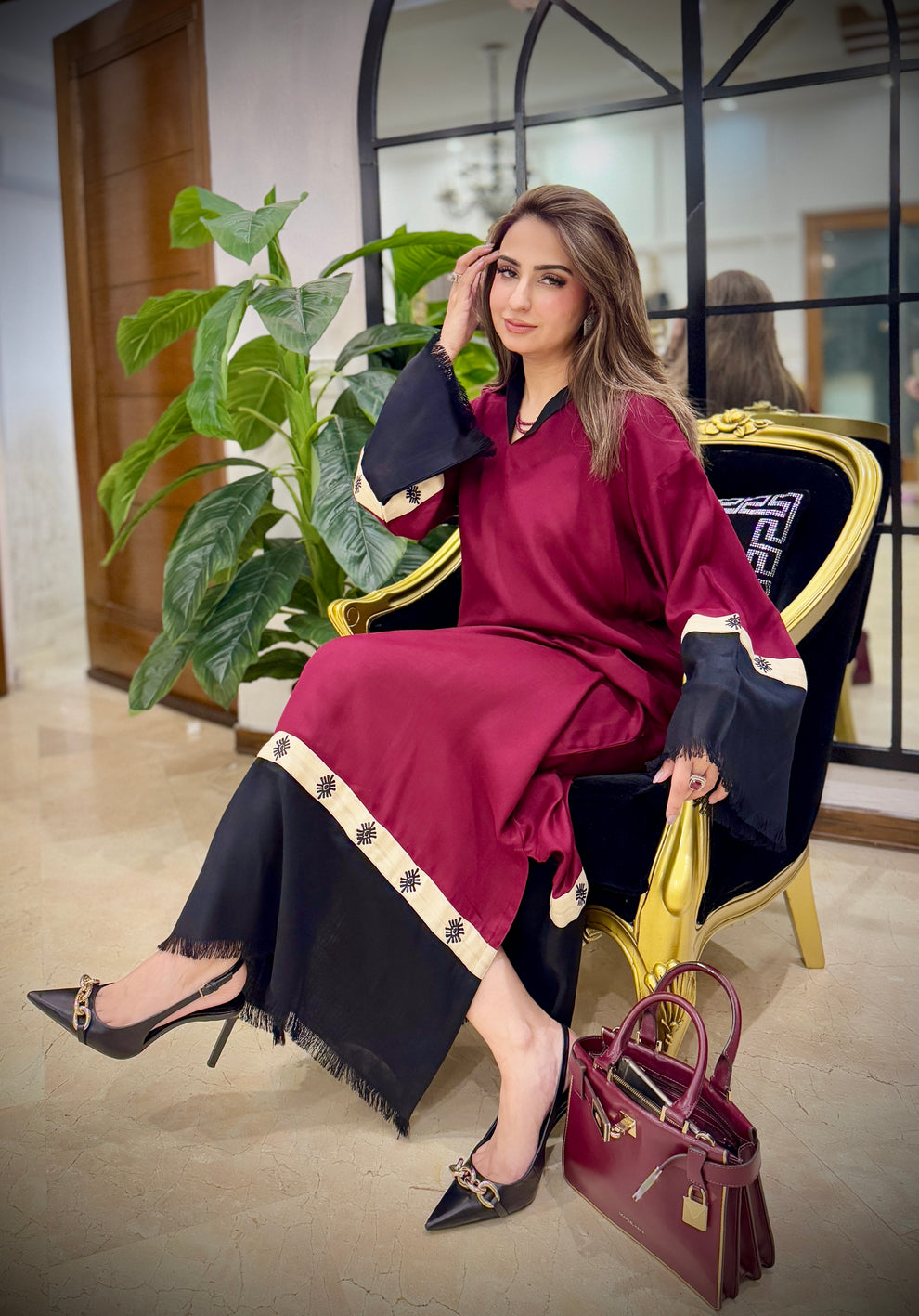 Cherry Black Elegance |2-piece  Long Dress