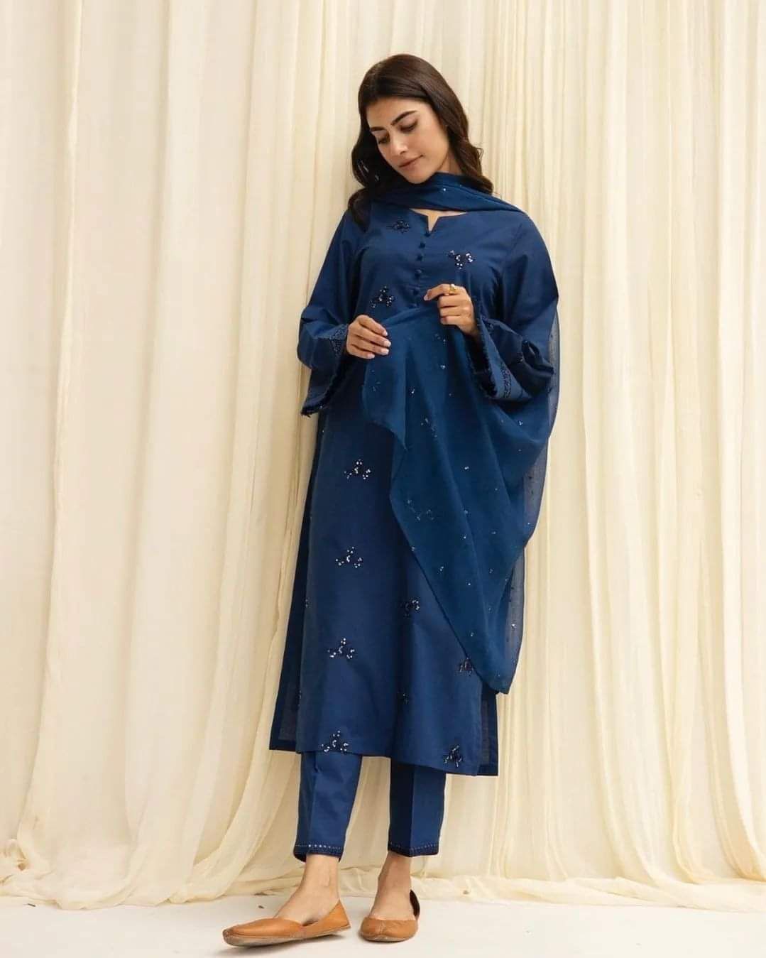 Blue Embroidery Stiched 3-Piece