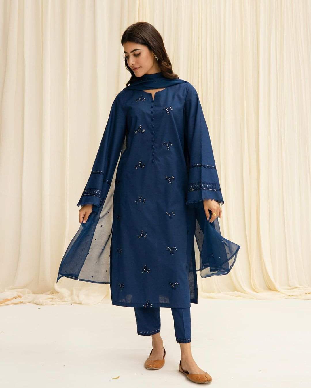 Blue Embroidery Stiched 3-Piece