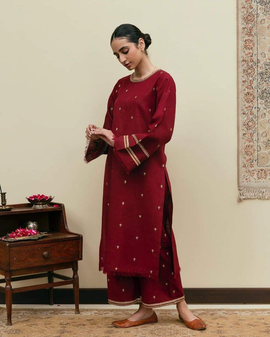 Mehroon Embroidery 2-piece Stitched Dress