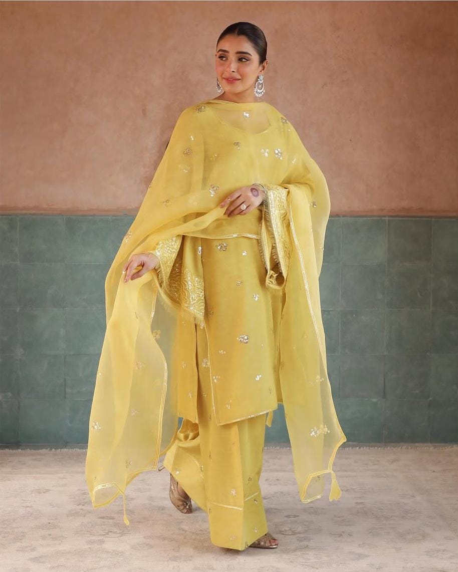 Lemon Yellow Farshi 3-Piece Dress