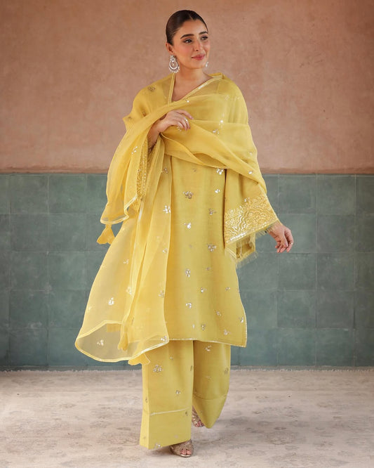 Lemon Yellow Farshi 3-Piece Dress