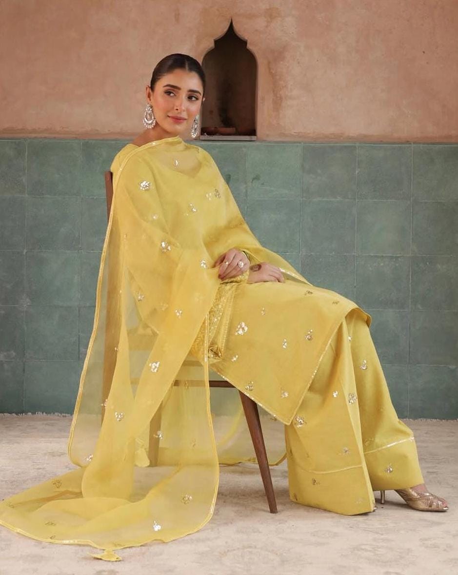 Lemon Yellow Farshi 3-Piece Dress