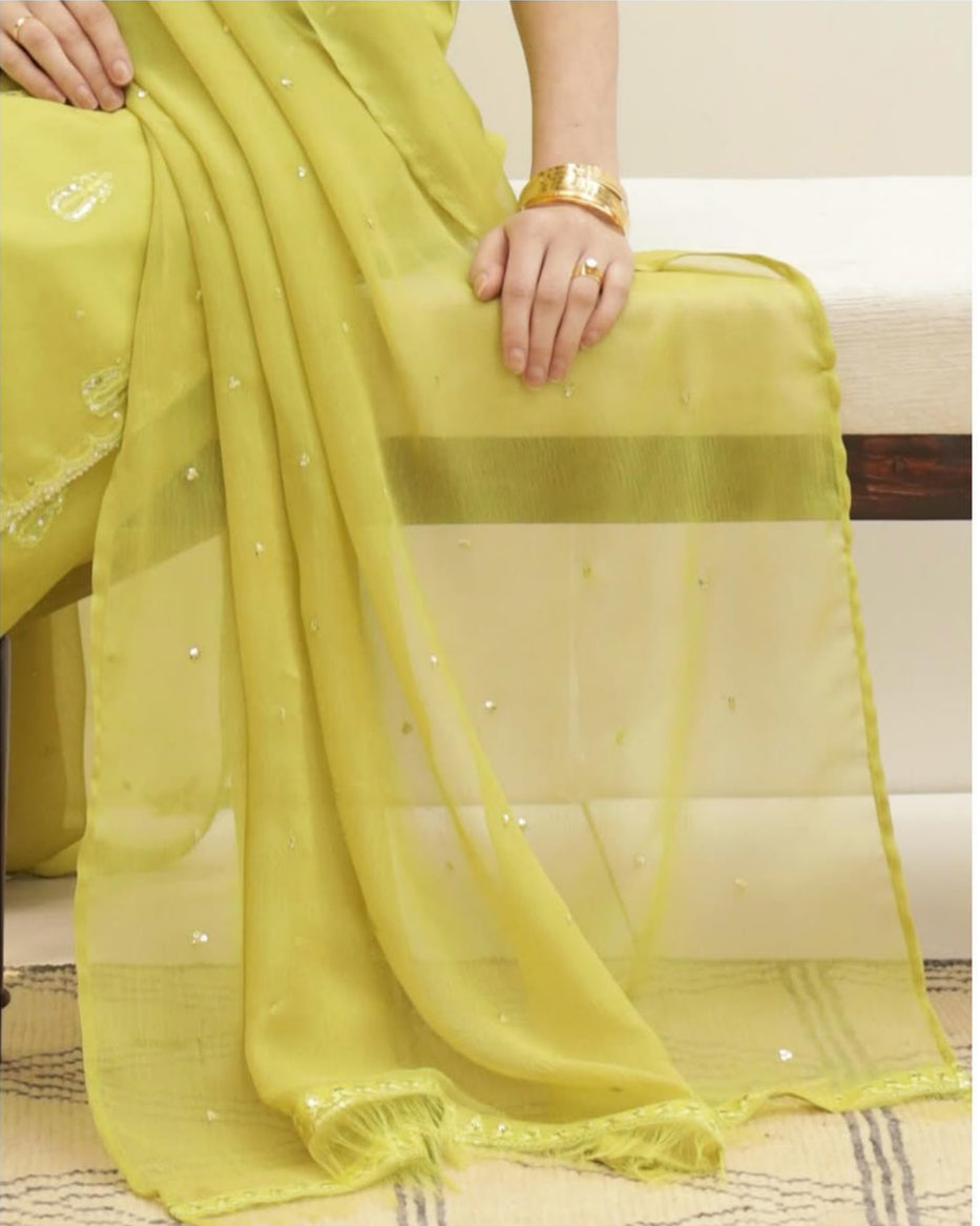 Lemon Green Lawn Stitched 3-Piece