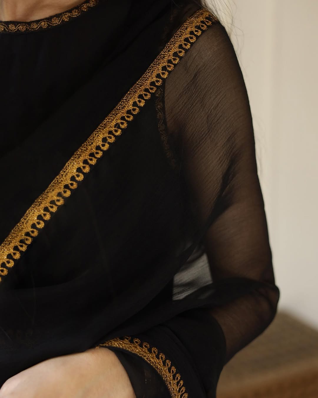 Black Rose Full Sleeves Stitched Dress