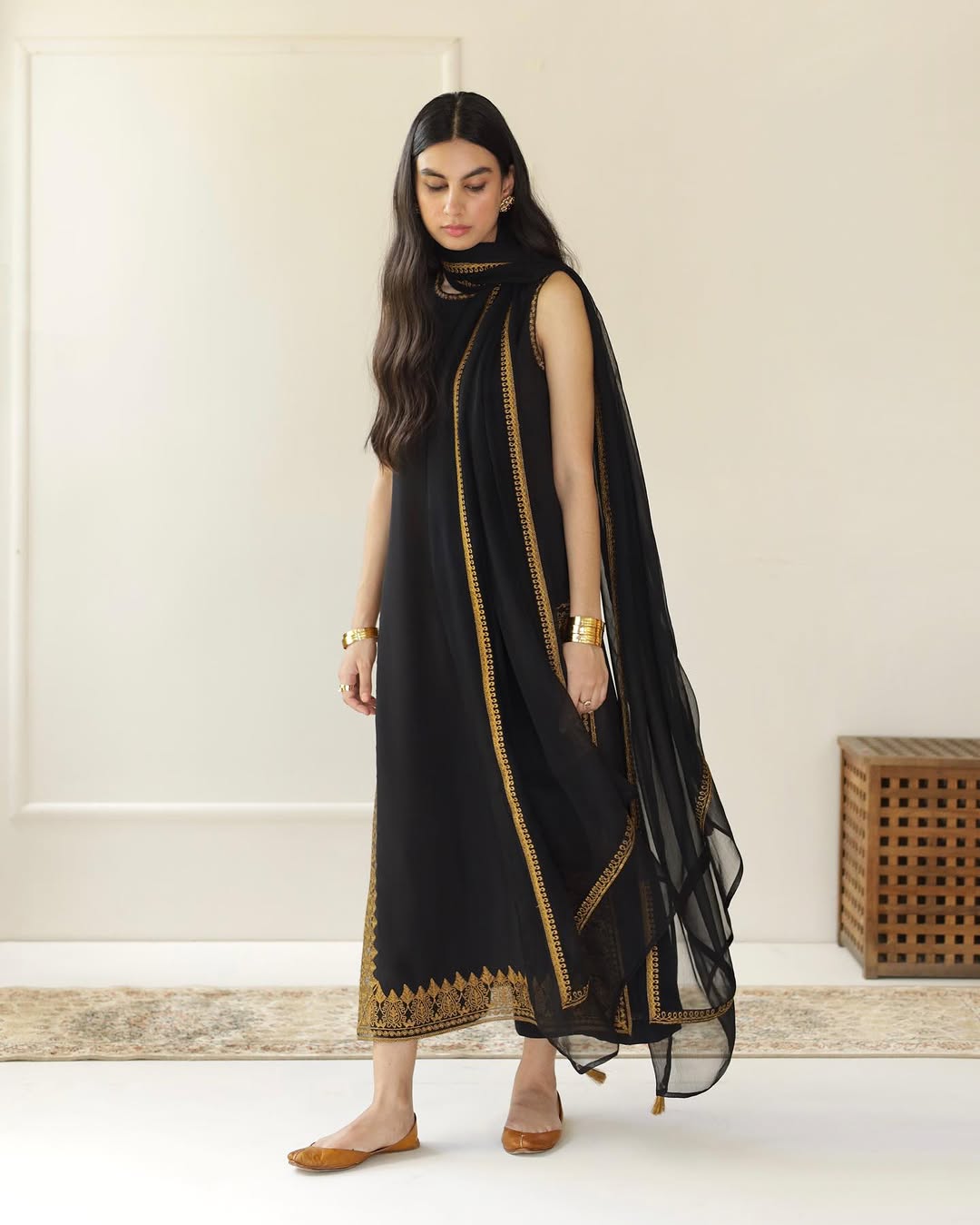 Black Rose Full Sleeves Stitched Dress