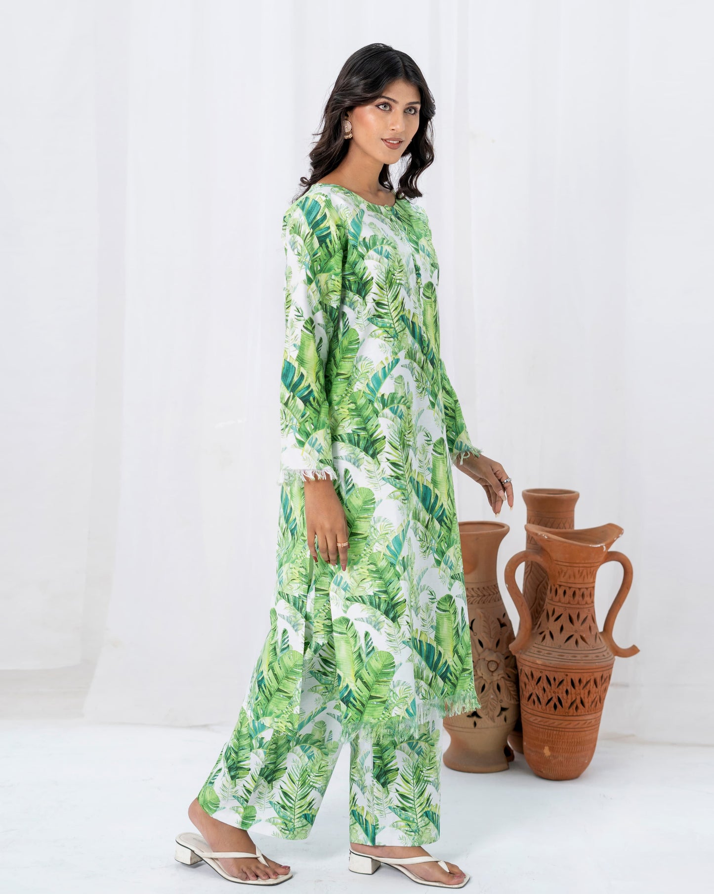 Green Print Winter Cotton 2-piece