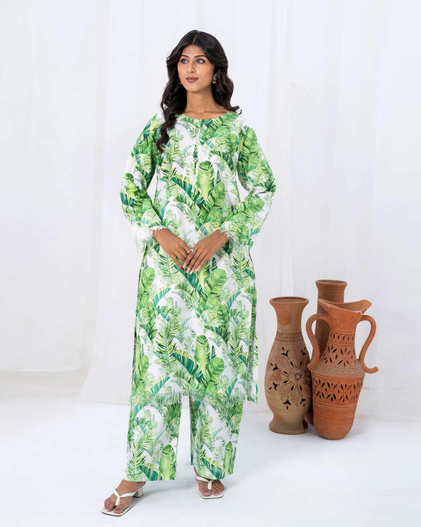 Green Print Winter Cotton 2-piece