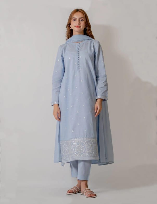 Soft Sky Embroidery  |3-piece Stitched Dress