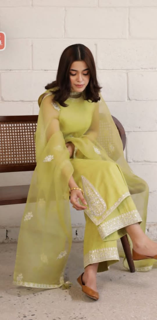 Lime Green Full Sleeve's Stitched Dress