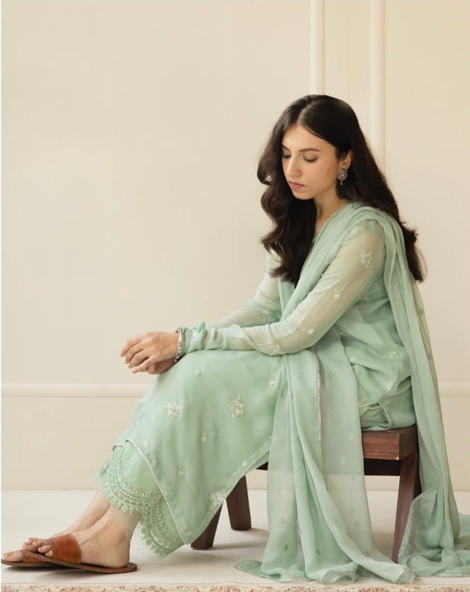 Soft Light Pista Embroidered stitched outfit 😊