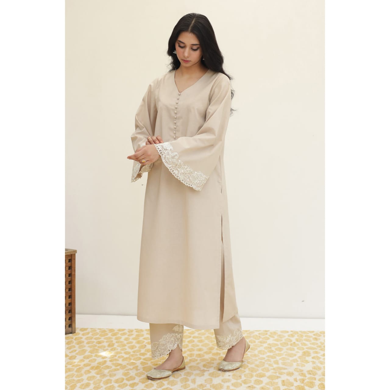 Beige|3-piece Stiched Dress Eid Arrival