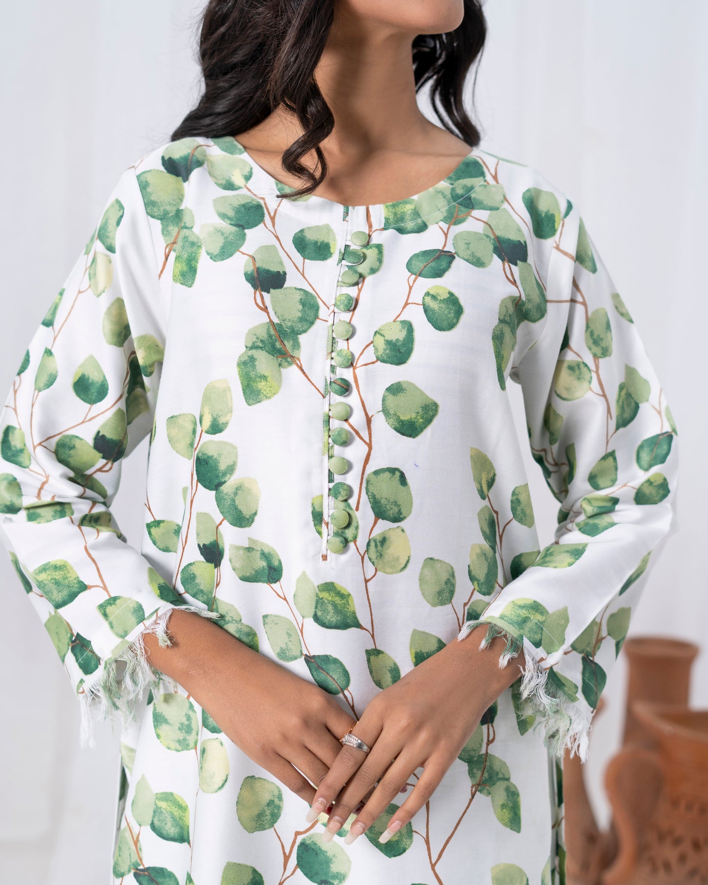 Leaf Print Cotton Satin 2-piece