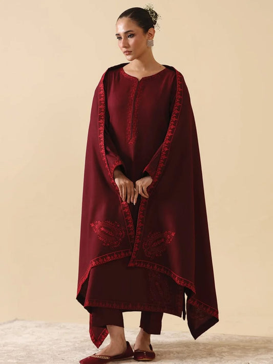 Deep Red ♥️ Embroidered Stitched 3-piece