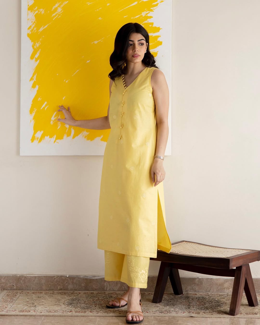 Mellow Yellow Full Sleeve 3-piece Stiched Dress