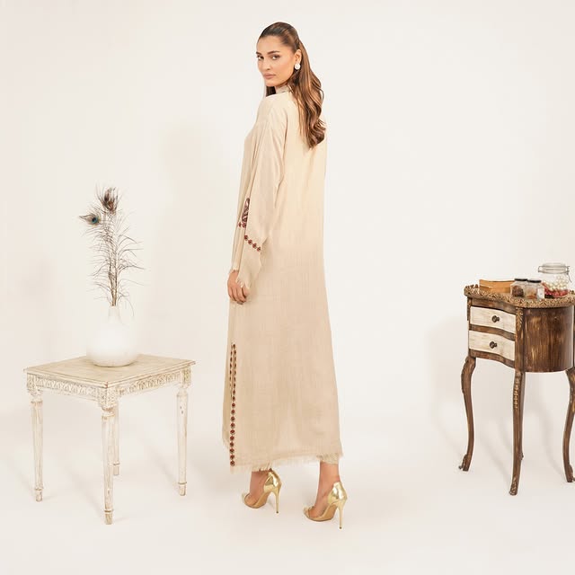 Beige 🌕 Stitched Embroidered Dress