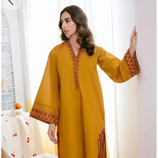 Mustard Stitched 3-piece Dress