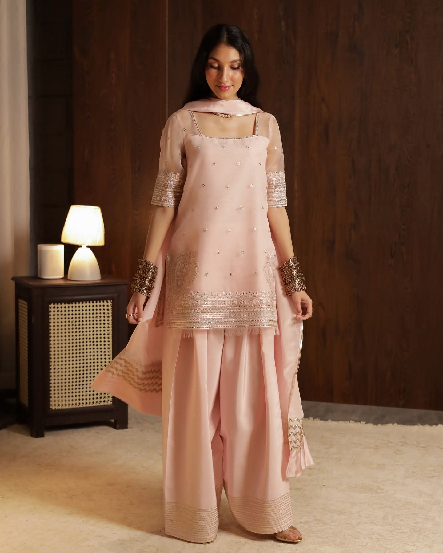 Baby Pink🪷Embroidered Stitched Outfit Full Sleeve's