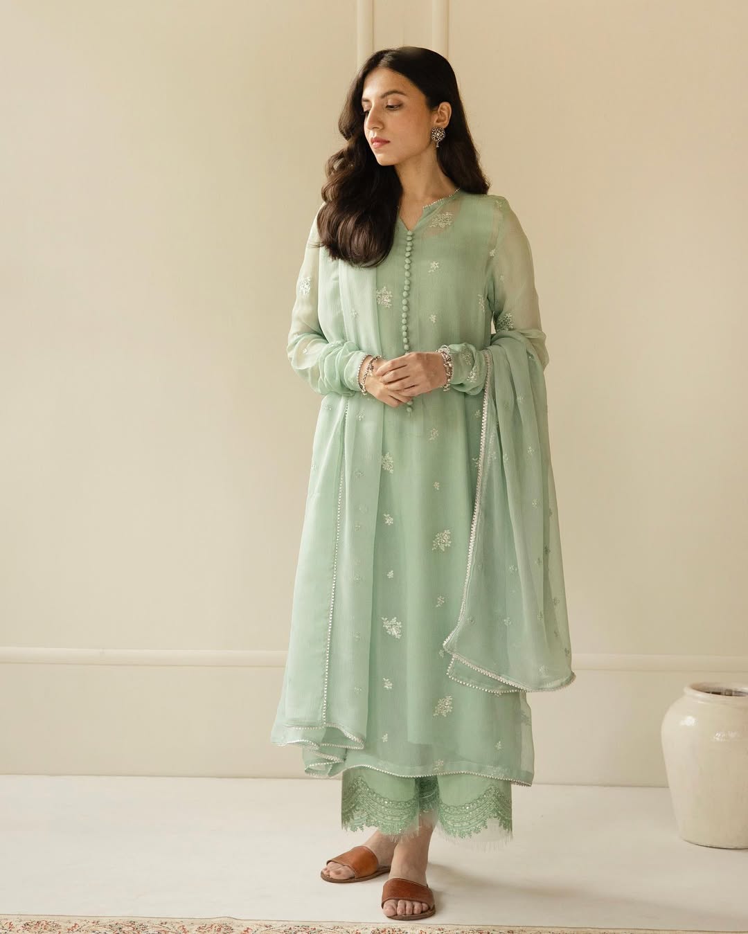 Soft Light Pista Embroidered stitched outfit 😊