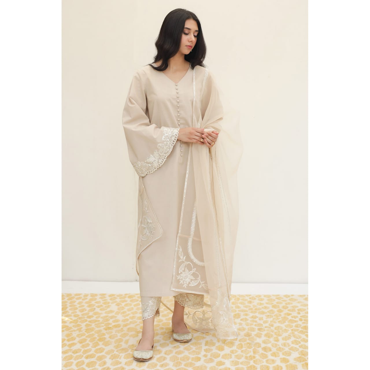 Beige|3-piece Stiched Dress Eid Arrival