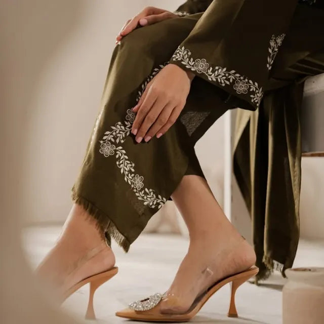 Dark Olive Embroidered Stitched outfit