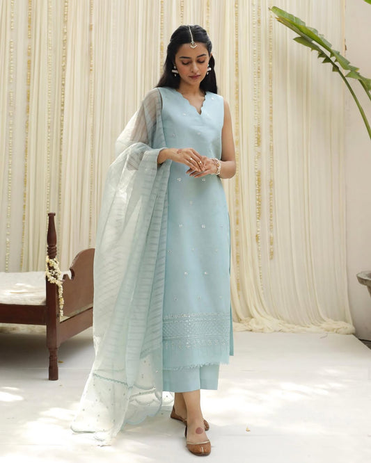 Aqua Vintage Full Sleeve's Embroidered Stitched outfit