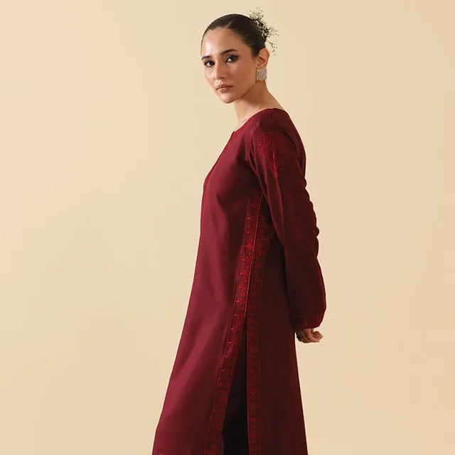 Deep Red ♥️ Embroidered Stitched 3-piece