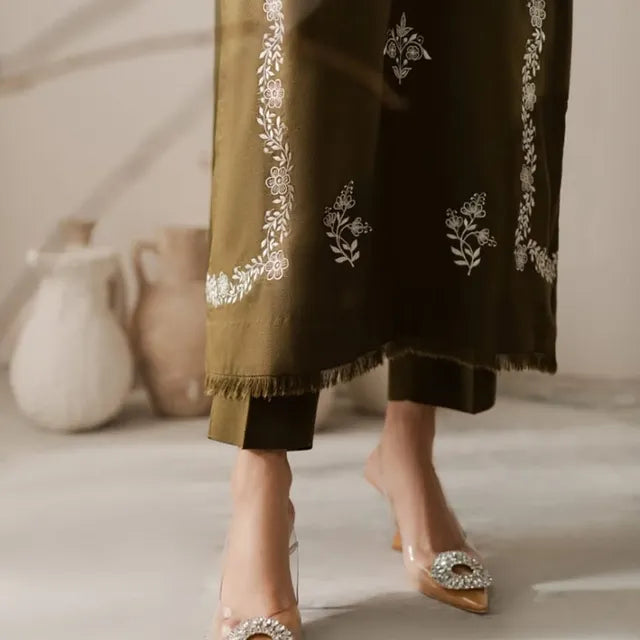 Dark Olive Embroidered Stitched outfit