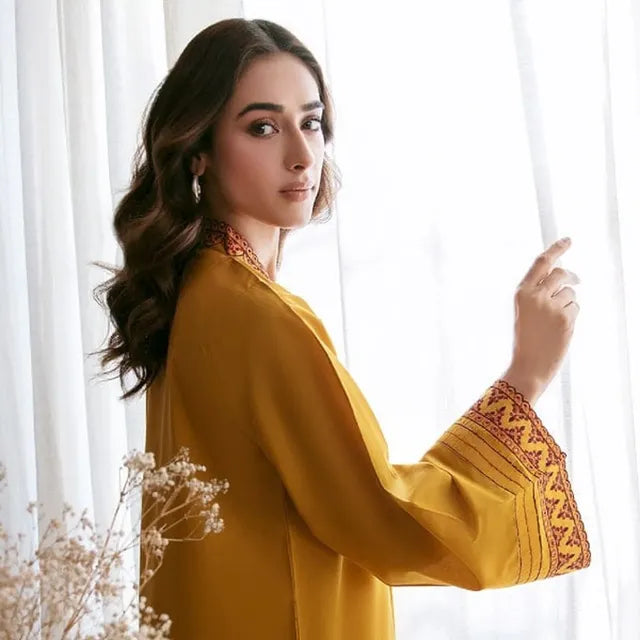 Mustard Stitched 3-piece Dress