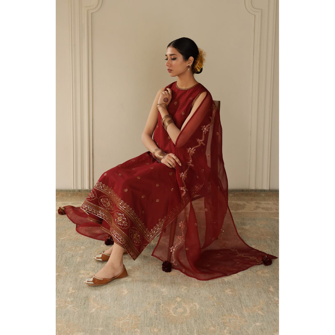 Rang-e-Lehar Mehroon |3-piece Stiched Dress