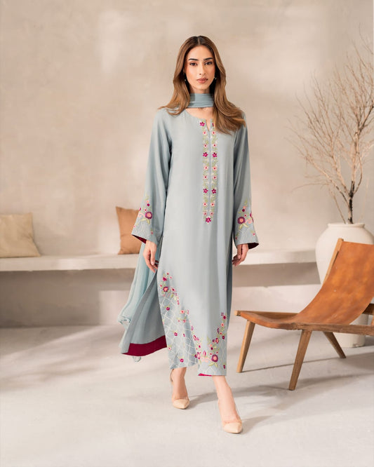 Aqua Stone Embroidered Stitched Outfit