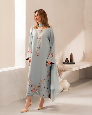 Aqua Stone Embroidered Stitched Outfit