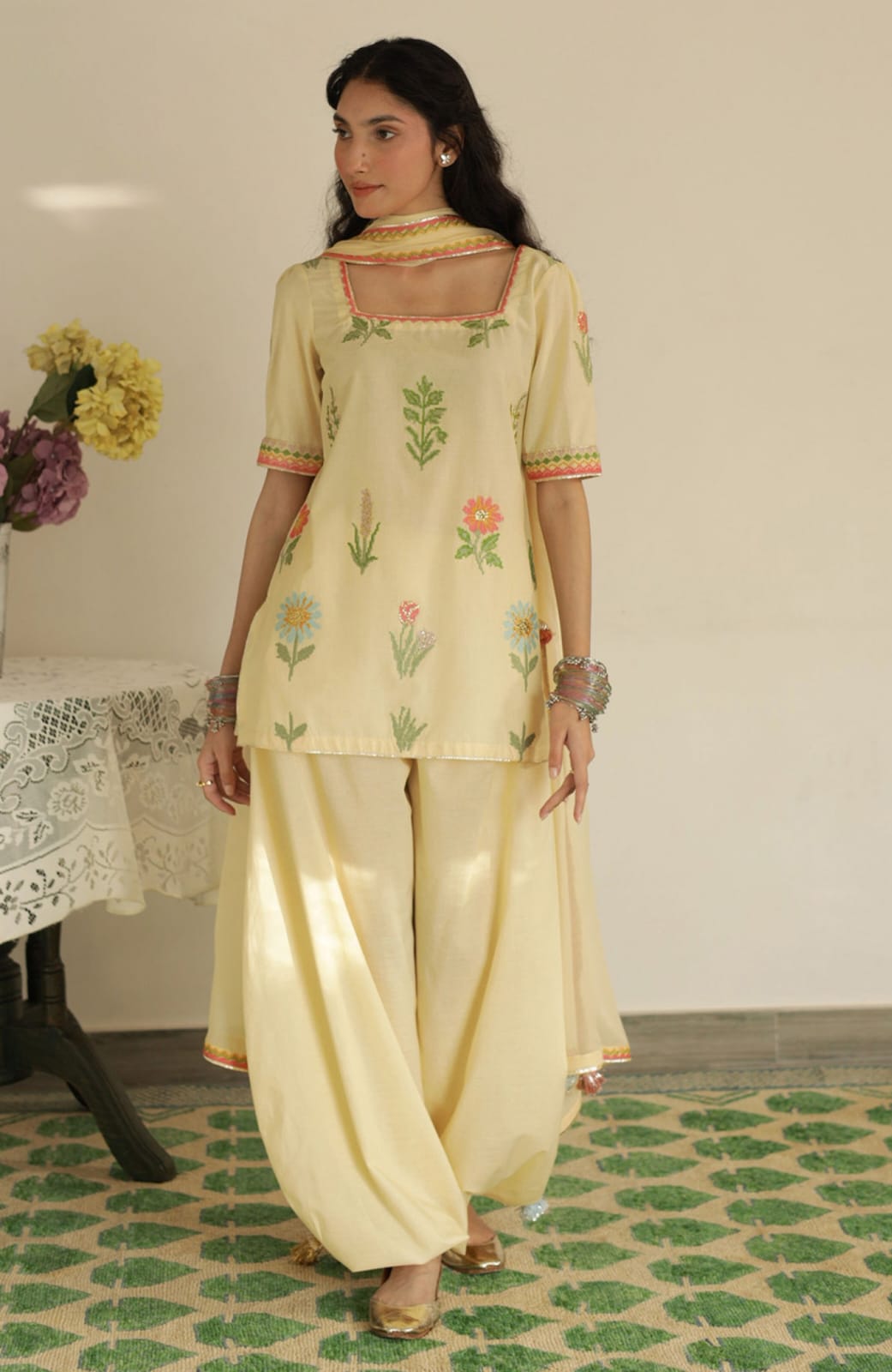 Butter Yellow Full Sleeve's Stitched Outfit