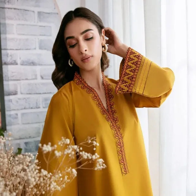 Mustard Stitched 3-piece Dress