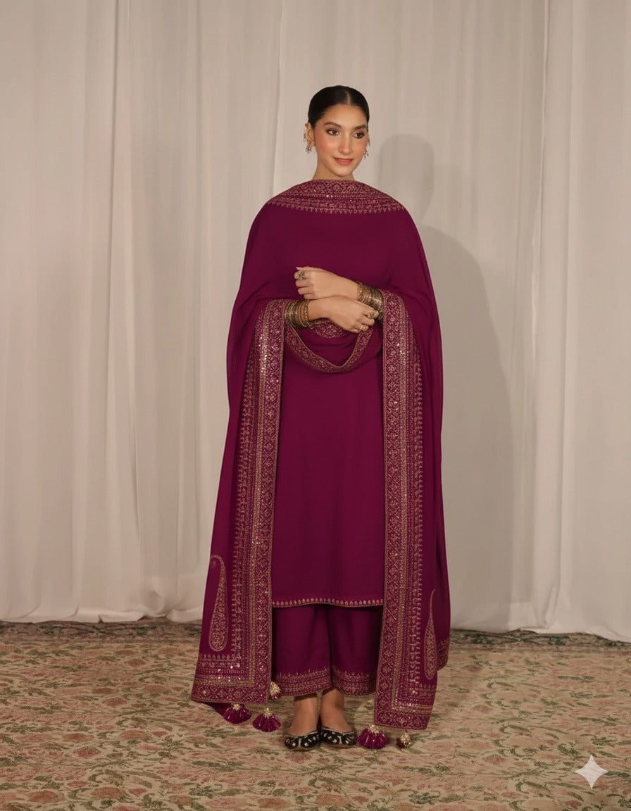 Shocking pink Stitched (3piece)Outfit