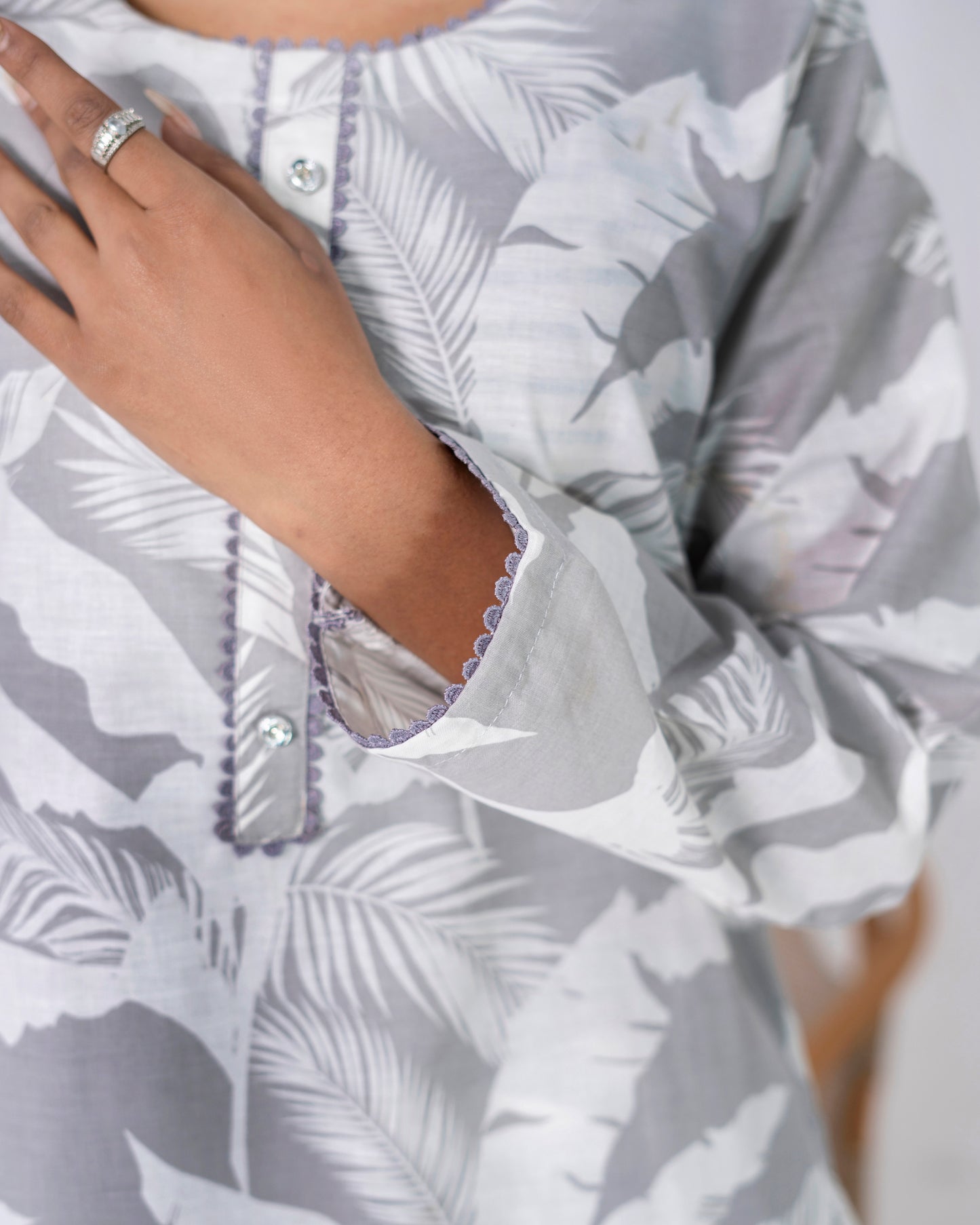 Gray White Print Cotton 2-piece