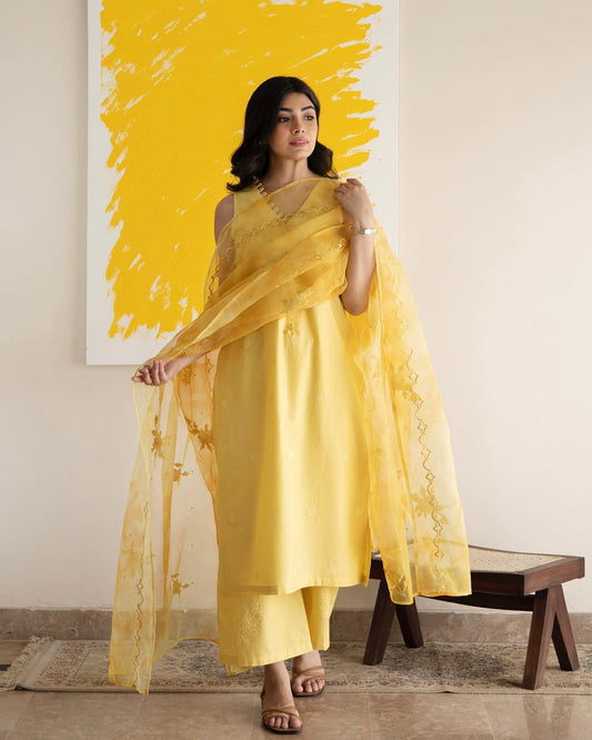 Yellow Mellow Full Sleeve's 3-Piece Stitched Outfit