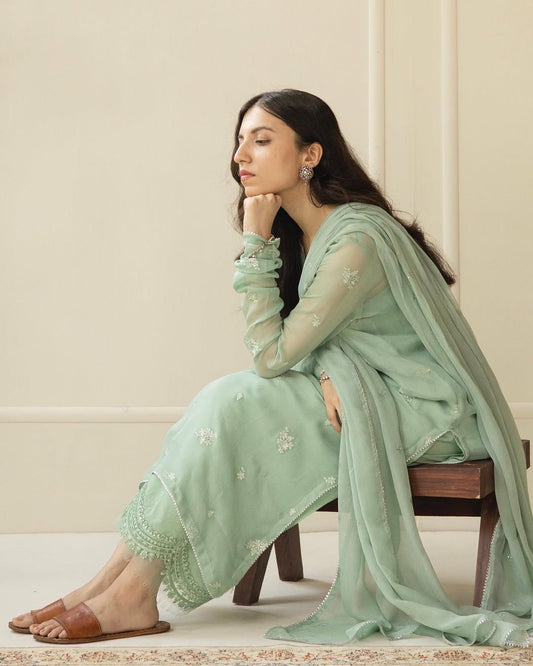 Soft Light Pista Embroidered stitched outfit 😊