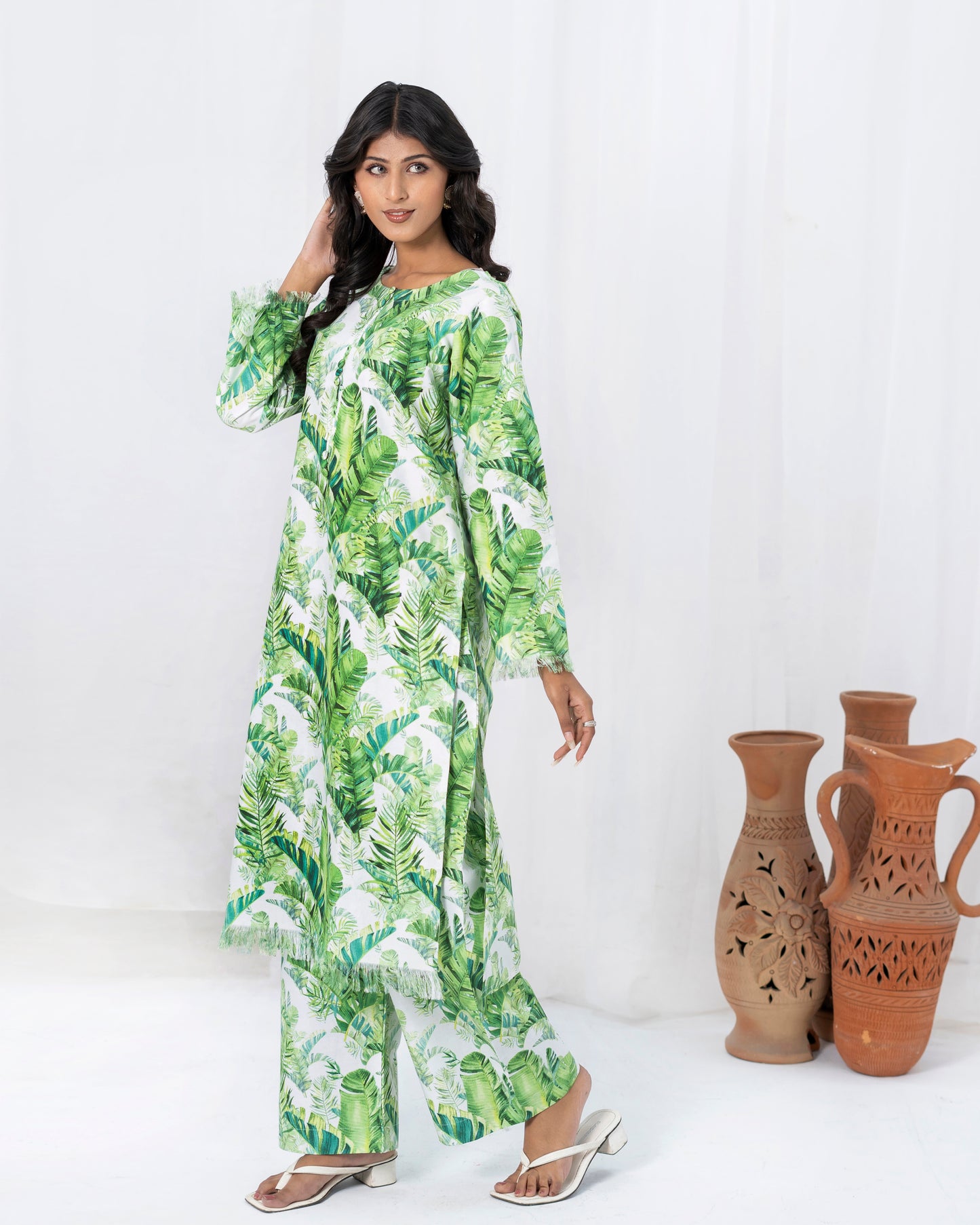 Green Print Winter Cotton 2-piece