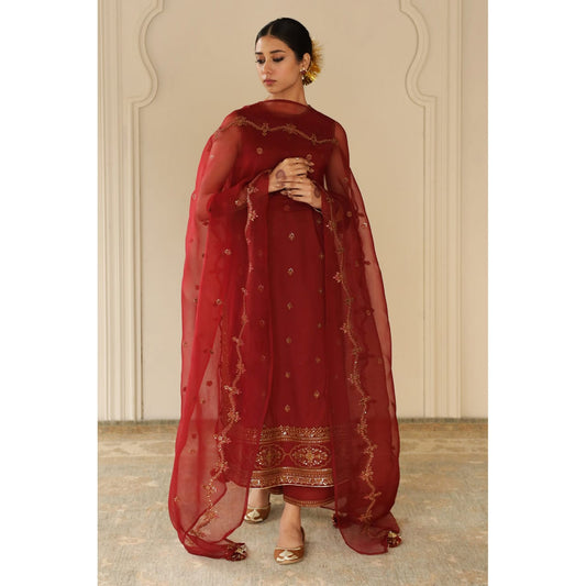 Rang-e-Lehar Mehroon |3-piece Stiched Dress