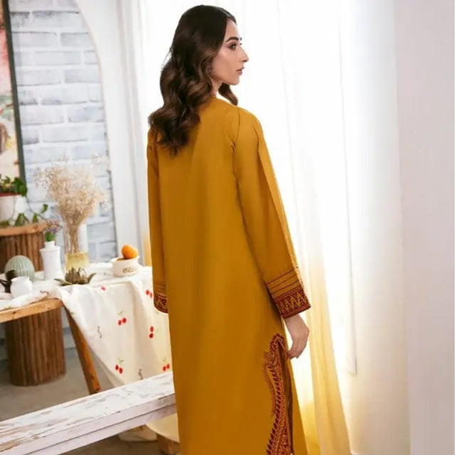 Mustard Stitched 3-piece Dress