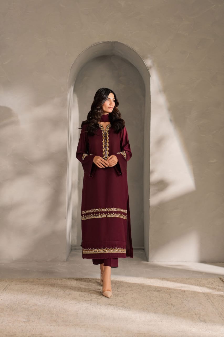 Maroon Embroidered Winter outfit (3 piece)