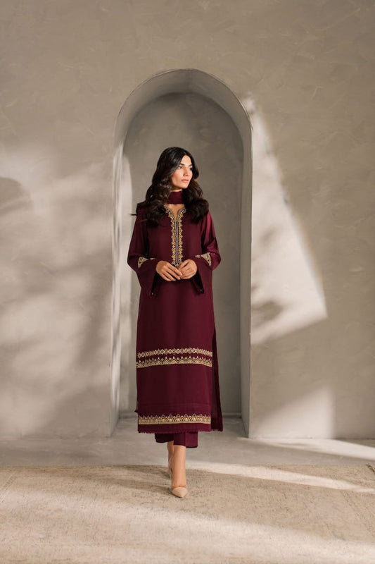 Maroon Embroidered Winter outfit (3 piece)