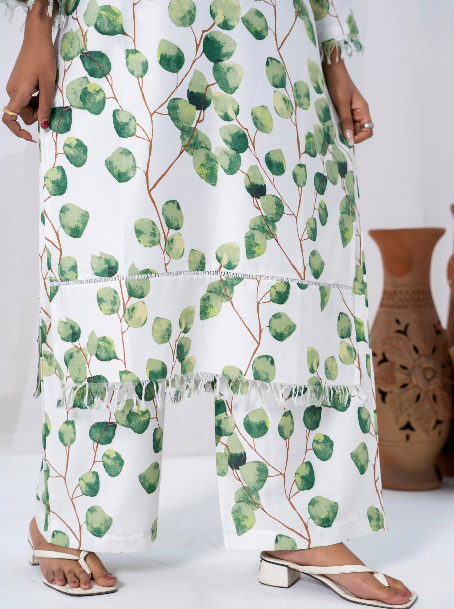 Leaf Print Cotton Satin 2-piece
